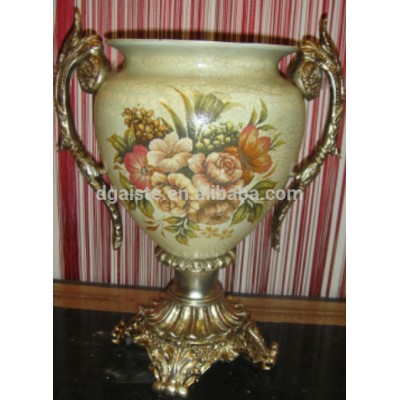 ATY21 imitation of archaistic loyalty ornament smooth surface luxury white and golden porcelain vase with gold-plating holder