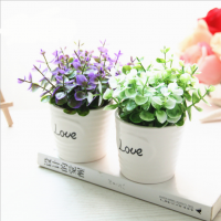 Small fresh green plant LOVE printing simulation potted plant with ceramic bonsai set  flower crafts ornaments